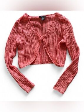 Y2K Rendition Coral Pink One Clasp Semi Cropped Crochet Cardigan